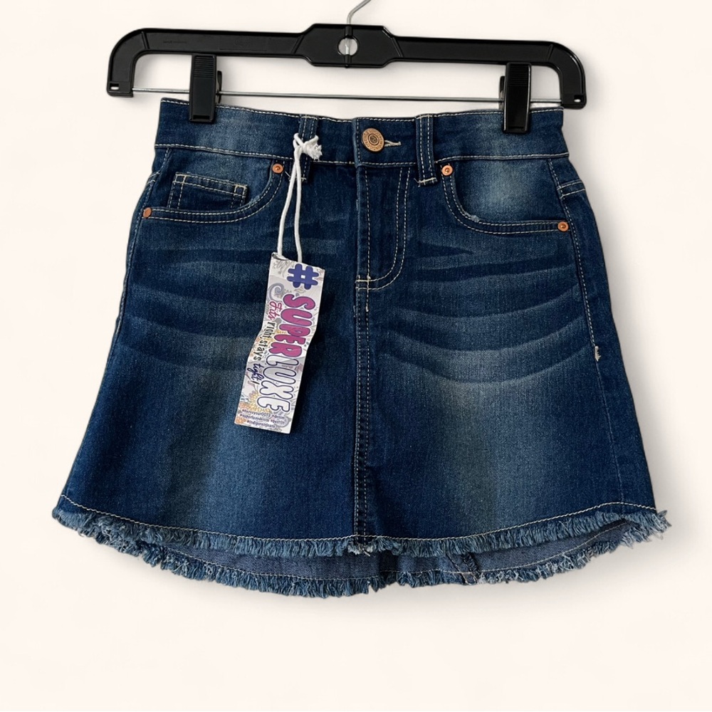 Girls Medium Size 7/8 Indigo Rein Dark Blue Frayed Hem Boho Denim Skirt NWT